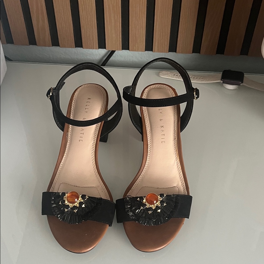 Kelly & Katie Black and Tan Heels with Embellishments - Picture 2 of 4